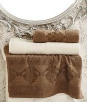 Набор из 4 махровых полотенец Karna Dora 50x90 и 70x140 кремовый-коричневый