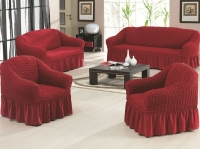 Набор натяжных чехлов на двухместный диван и кресла Karna серия Bulsan бордовый