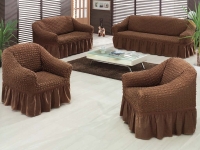Набор натяжных чехлов на двухместный диван и кресла Karna серия Bulsan коричневый