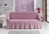 Натяжной чехол на двухместный диван Bulsan грязно-розовый