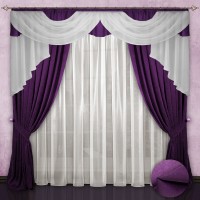 Готовые шторы с тюлем и ламбрекеном Реалтекс модель (033) фиолетовый