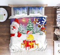 Постельное белье 2-спальное (евро) Newtone сатин Дед Мороз, Олень и мышонок (4 наволочки)