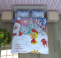 Постельное белье 2-спальное (стандарт) Newtone сатин Петух, Олень и Дед Мороз
