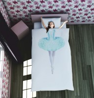 Постельное белье 2-спальное (евро) Newtone коллекция Селфи сатин Балерина (с наволочками 70x70) голубой