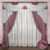 Готовые шторы с тюлем и ламбрекеном Реалтекс модель (033) розовый