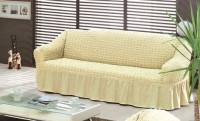 Натяжной чехол на трехместный диван Bulsan кремовый