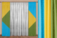 Готовые шторы Реалтекс жаккард 106 желтый-зеленый-бирюза