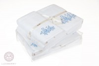Комплект из 3 полотенец Luxberry Птички махра с вышивкой белый-голубой